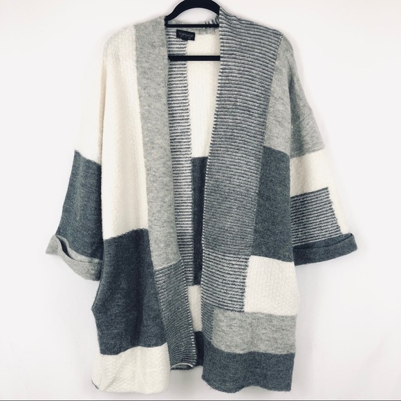 Topshop Sweaters - TopShop Grey and White Cardigan